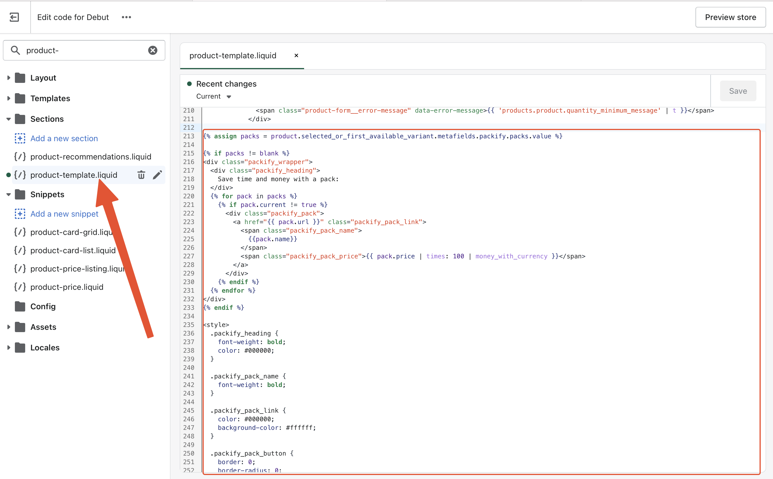 Insert Packify block code